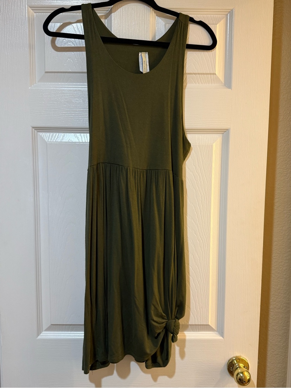 Olive Green Sleeveless Knot Hem Dress